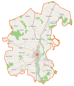 Mapa konturowa gminy Pułtusk, u góry nieco na lewo znajduje się punkt z opisem „Głodowo”