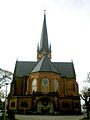 St.-Petri-Kirche in Dresden (Rückseite) mit Majolika-Relief