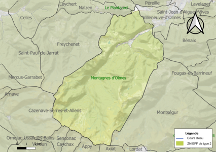 Carte des ZNIEFF de type 2 sur la commune.