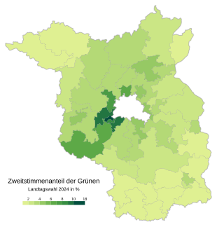 Bündnis 90/Die Grünen ﻿Höchstes: 17,0 % (Potsdam I) ﻿Niedrigstes: 1,0 % (Elbe-Elster II)