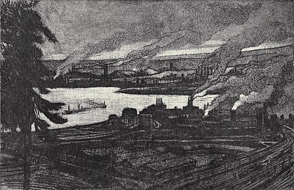 La vallé de la Meuse, 7 avril 1914 (Aquatinte ; Inv. Kunel nº 332 ; 20 × 29,7 cm)