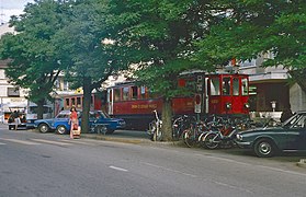 In 1979 NSCM trains waited in the street outside Nyon CFF station. This section has now been placed in tunnel.