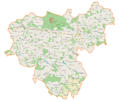 Mapa konturowa powiatu łukowskiego, blisko centrum na prawo znajduje się punkt z opisem „Wólka Domaszewska”