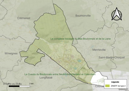 Carte des ZNIEFF de type 2 sur la commune.