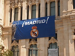 A banner containing the flag and the name of Real Madrid.