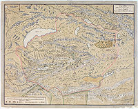 A map of the Dzungar Khanate, by a Swedish officer in captivity there in 1716–33, which include the region known today as Zhetysu