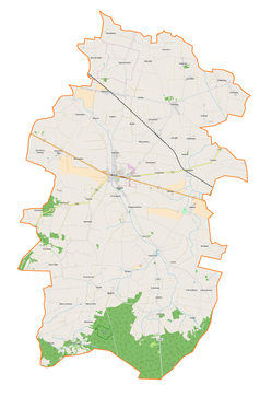 Mapa konturowa gminy Błaszki, po prawej znajduje się punkt z opisem „Równa”