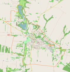 Mapa konturowa Bychawy, blisko centrum po lewej na dole znajduje się punkt z opisem „Grodzany”