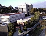 The Donald Bren School of Information and Computer Sciences viewed from the top of Bren Hall, UC Irvine