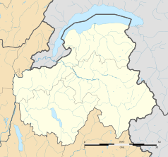 Mapa konturowa Górnej Sabaudii, na dole nieco na prawo znajduje się punkt z opisem „Megève”