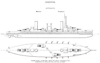 The Rivadavia class were the second dreadnought class purchased by a South American country and the only ones to not be built by a British company. Ordered in response to the Minas Geraes class, they mounted the same-size main battery as the Brazilian ships (12-inch), but the Argentine ships were much larger and significantly better-armored.[3][62][64]