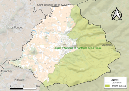 Carte de la ZNIEFF de type 2 sur la commune.