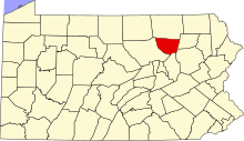 A map showing all counties in Pennsylvania, Sullivan is in the northcentral part of the state