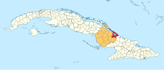 Municipalité de Nuevitas dans la province de Las Tunas (la municipalité inclut seulement cayo Sabinal (en) et cayo Guajaba (en), les deux plus à l'est en rouge[1])