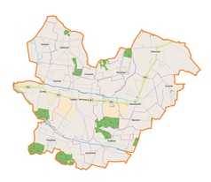 Mapa konturowa gminy Telatyn, blisko centrum na prawo znajduje się punkt z opisem „Nowosiółki”