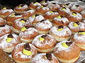 Chocolate and vanilla cream-filled sufganiyot