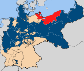 Rot: Lage der Provinz Pommern in Preußen (blau)