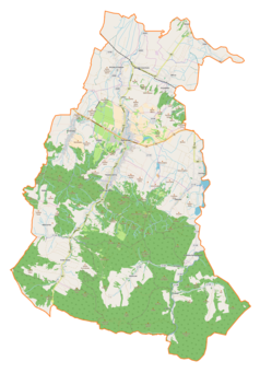 Mapa konturowa gminy Rymanów, na dole po lewej znajduje się punkt z opisem „Królik Polski”