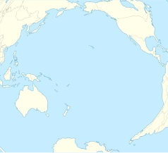 Mapa konturowa Oceanu Spokojnego, na dole po prawej znajduje się punkt z opisem „miejsce upadku”