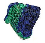 Malachite and azurite, from Morenci, Arizona USA. Size 4.4×4.1×2.2 cm.