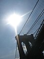 View of the Brooklyn Bridge from below.