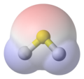 Hydrogen sulfide, van-der-Waals-based model with ball-and-stick model superimposed, with electrostatic potential surface