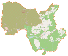 Mapa konturowa gminy Kalisz Pomorski, po lewej znajduje się punkt z opisem „Jaworze”