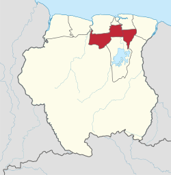 Map of Suriname showing Para district