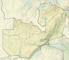 Mapa konturowa Zambii, blisko górnej krawiędzi po prawej znajduje się punkt z opisem „ujście”