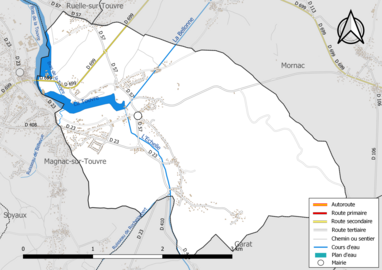 Carte en couleur présentant le réseau hydrographique de la commune