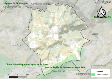 Carte de la ZNIEFF de type 1 sur la commune.