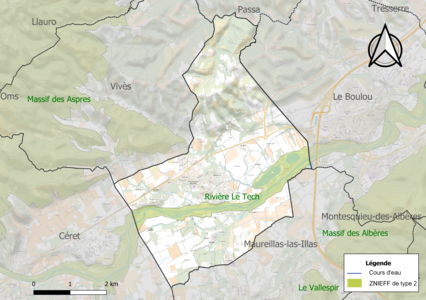 Carte de la ZNIEFF de type 2 sur la commune.