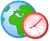 Globe icon with a red clock.