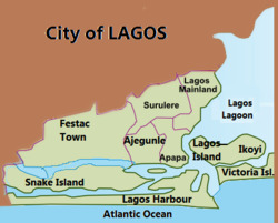 City of Lagos showing main urban areas