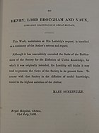 Dedication to Brougham in Mechanism of the Heavens (1831) by Mary Somerville