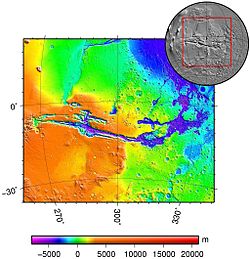 topografická mapa systému Valles Marineris