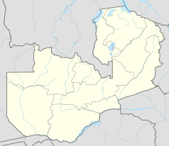 Mapa konturowa Zambii, na dole po lewej znajduje się punkt z opisem „Katedra Matki Boskiej z Loudres w Mongu”