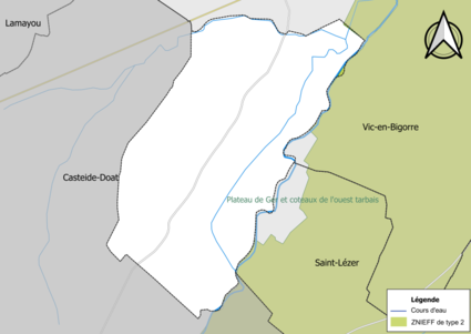 Carte de la ZNIEFF de type 2 sur la commune.