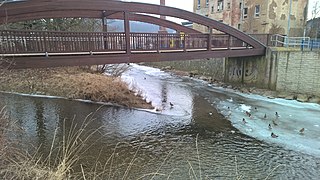 Zusammenfluss von Zwönitz (im Bild links) und Würschnitz zur Chemnitz am 3. März 2018.