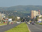 Fruška Gora, a view from Subotica Boulevard (Boulevard of Europe) in Novi Sad.