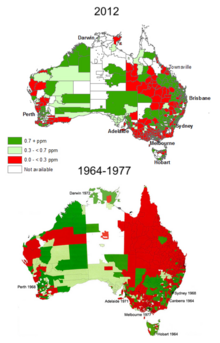 Water fluoridation in Australia (1964-1977 and 2012)