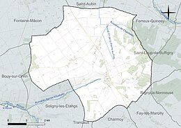 Carte en couleur présentant le réseau hydrographique de la commune