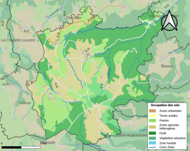 Carte en couleurs des infrastructures et de l'occupation des sols de la commune.