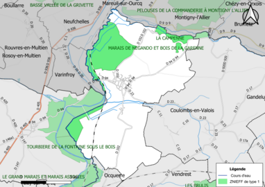 Carte des ZNIEFF de type 1 de la commune.