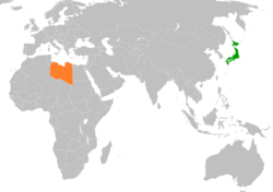 JapanとLibyaの位置を示した地図