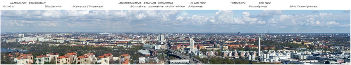 Vy över Södermalm och Stockholm mot norr från Globens topp i maj 2010.