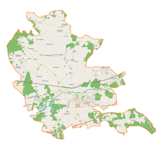 Mapa konturowa gminy Łask, na dole po prawej znajduje się punkt z opisem „Rokitnica”