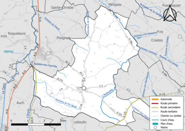 Carte en couleur présentant le réseau hydrographique de la commune