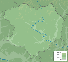 Mapa konturowa obwodu charkowskiego, blisko centrum na lewo znajduje się punkt z opisem „źródło”, natomiast w lewym dolnym rogu znajduje się punkt z opisem „ujście”