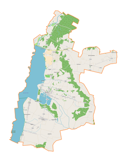 Mapa konturowa gminy Pęczniew, po prawej znajduje się punkt z opisem „Drużbin”